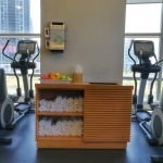 The fitness centre was stocked with fruit, water and disposable earphones